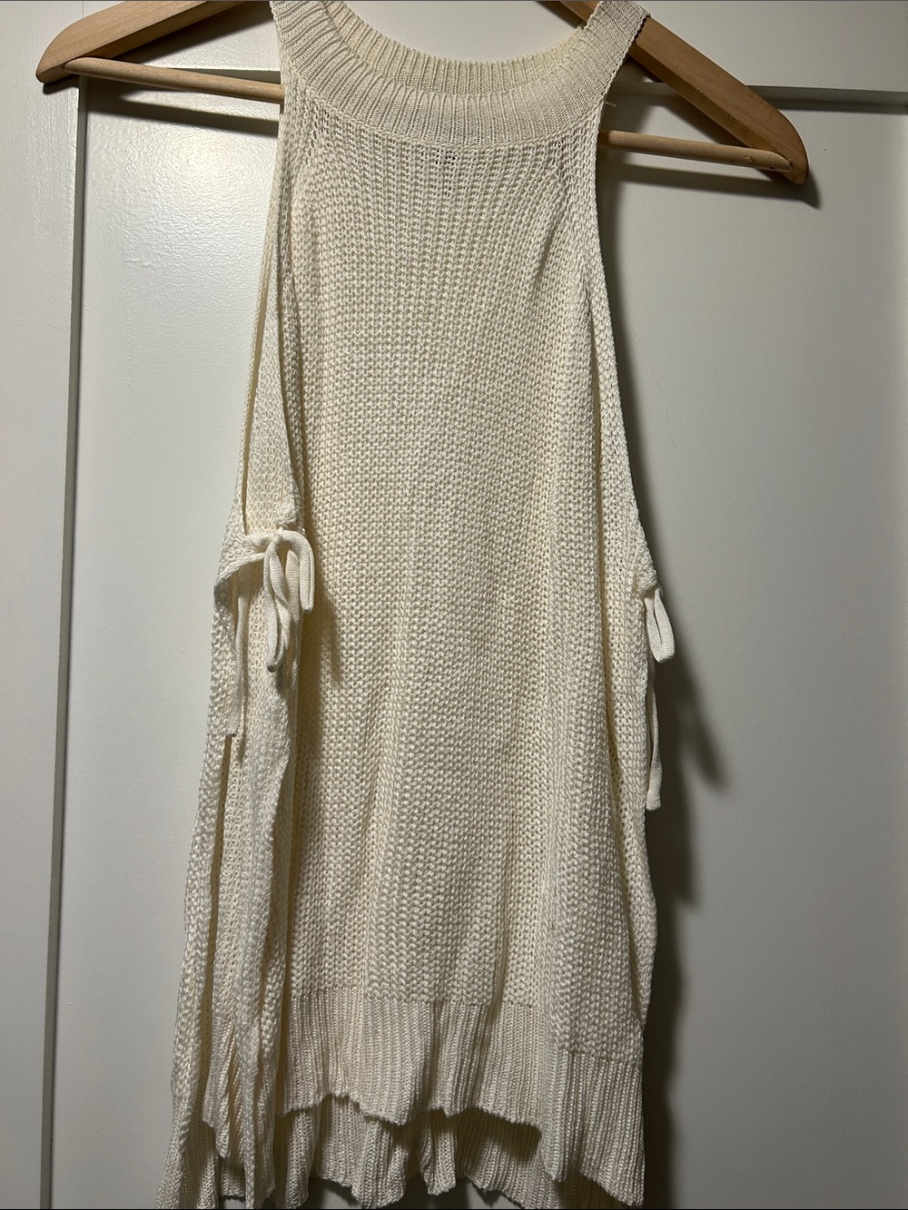 Lulu's Cream Off-the-Shoulder Knit Sweater with Side Ties